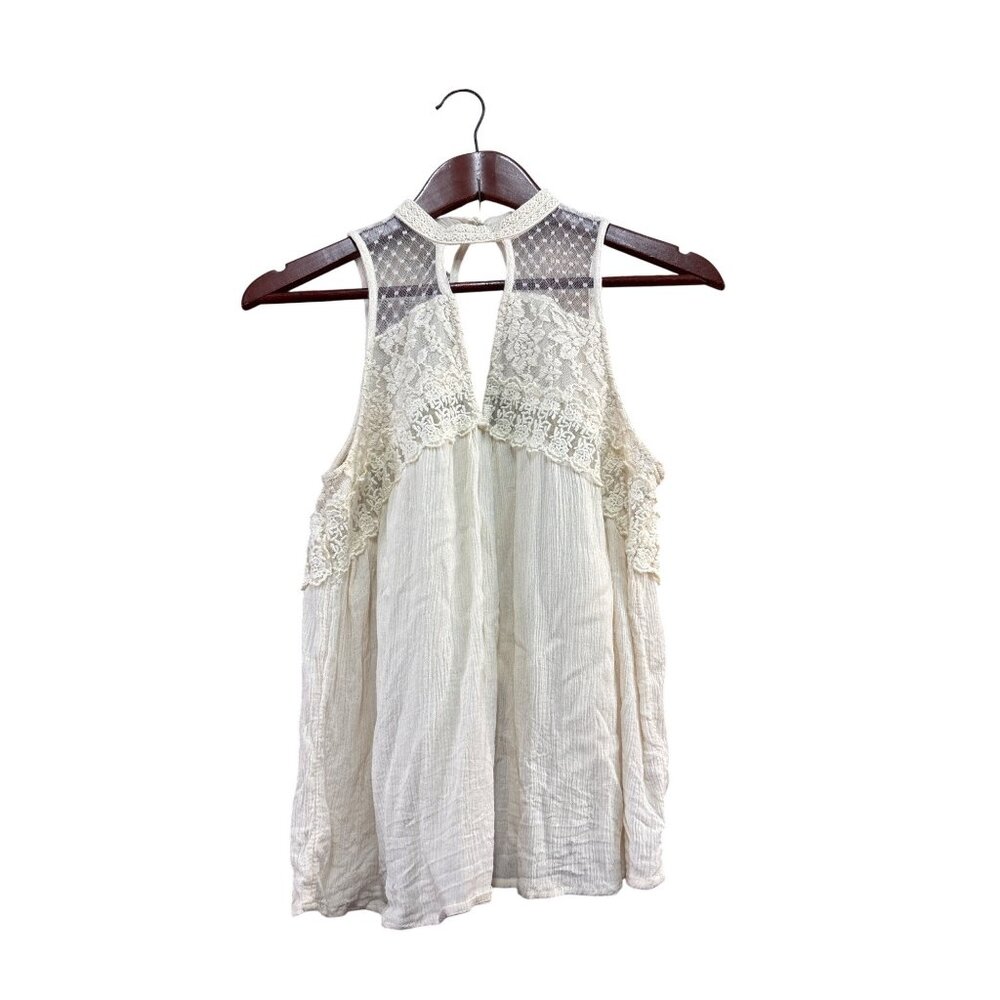 American Eagle Outfitters Lace & Sheer Sleeveless Blouse S Ivory